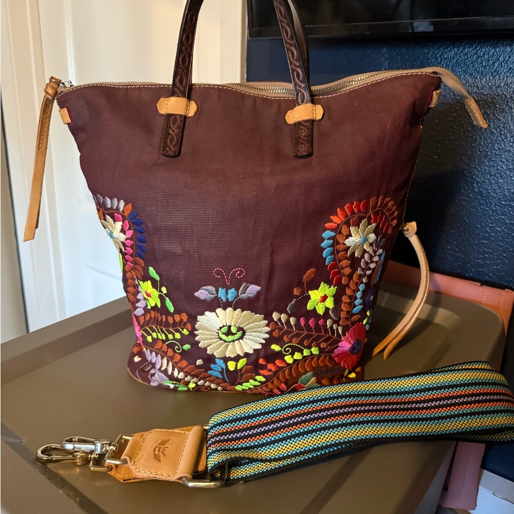 Consuela Brown Floral Embroidered Tote